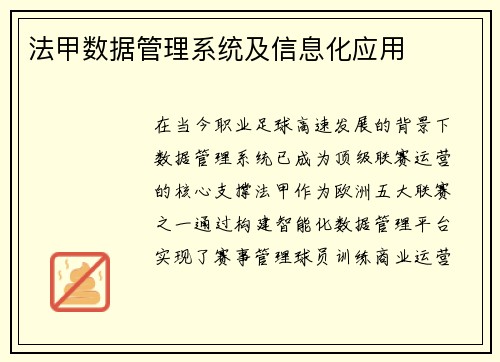 法甲数据管理系统及信息化应用